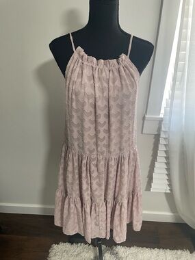 Boutique Sweet Love Blush Pink Scallop Tiered Heart Print Dress